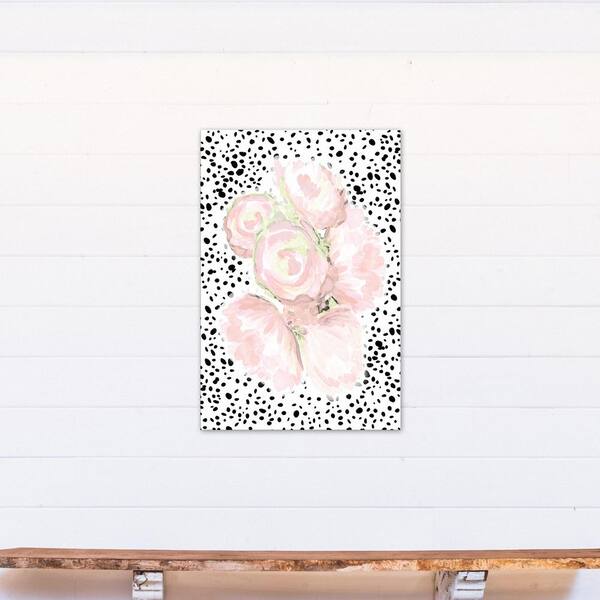 DESIGNS DIRECT 36 in. x 24 in. Pink Floral Black Spots Printed Canvas Wall Art