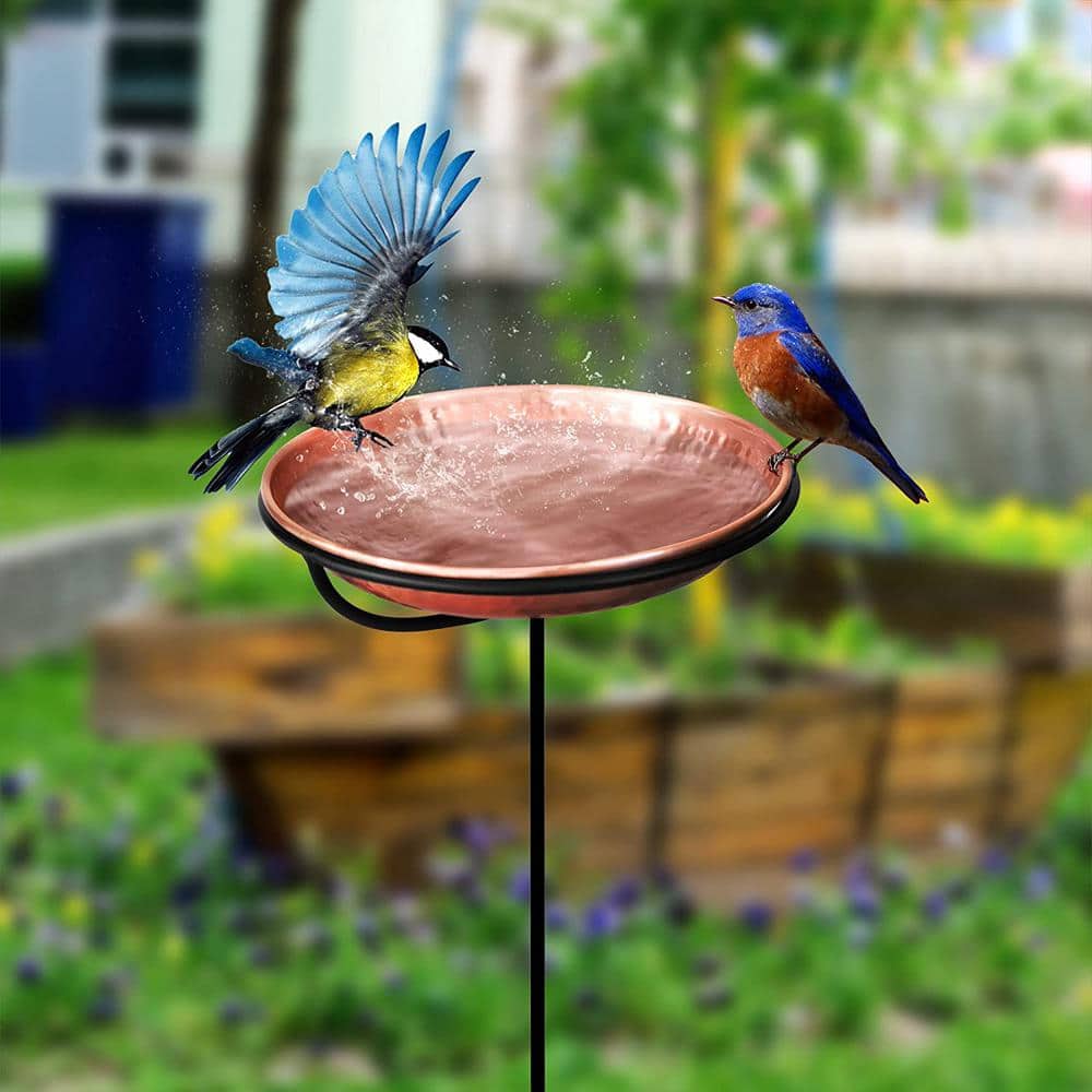 Pure Copper Hand Hammered Bird Bath with Iron Stand