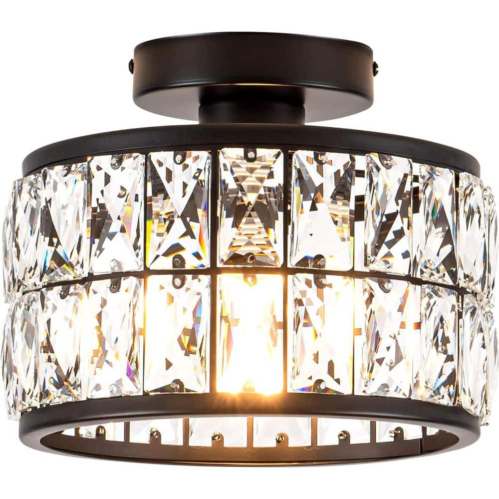 BeamBox 9.3 in. Black Standard Crystal Ceiling Light Fixture