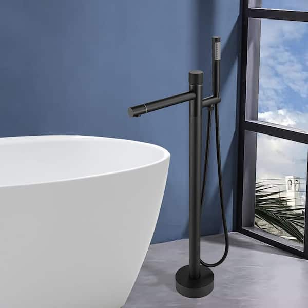 Satico 1-Handle Freestanding Floor Mount Tub Faucet Bathtub Filler with Hand Shower in Matte Black