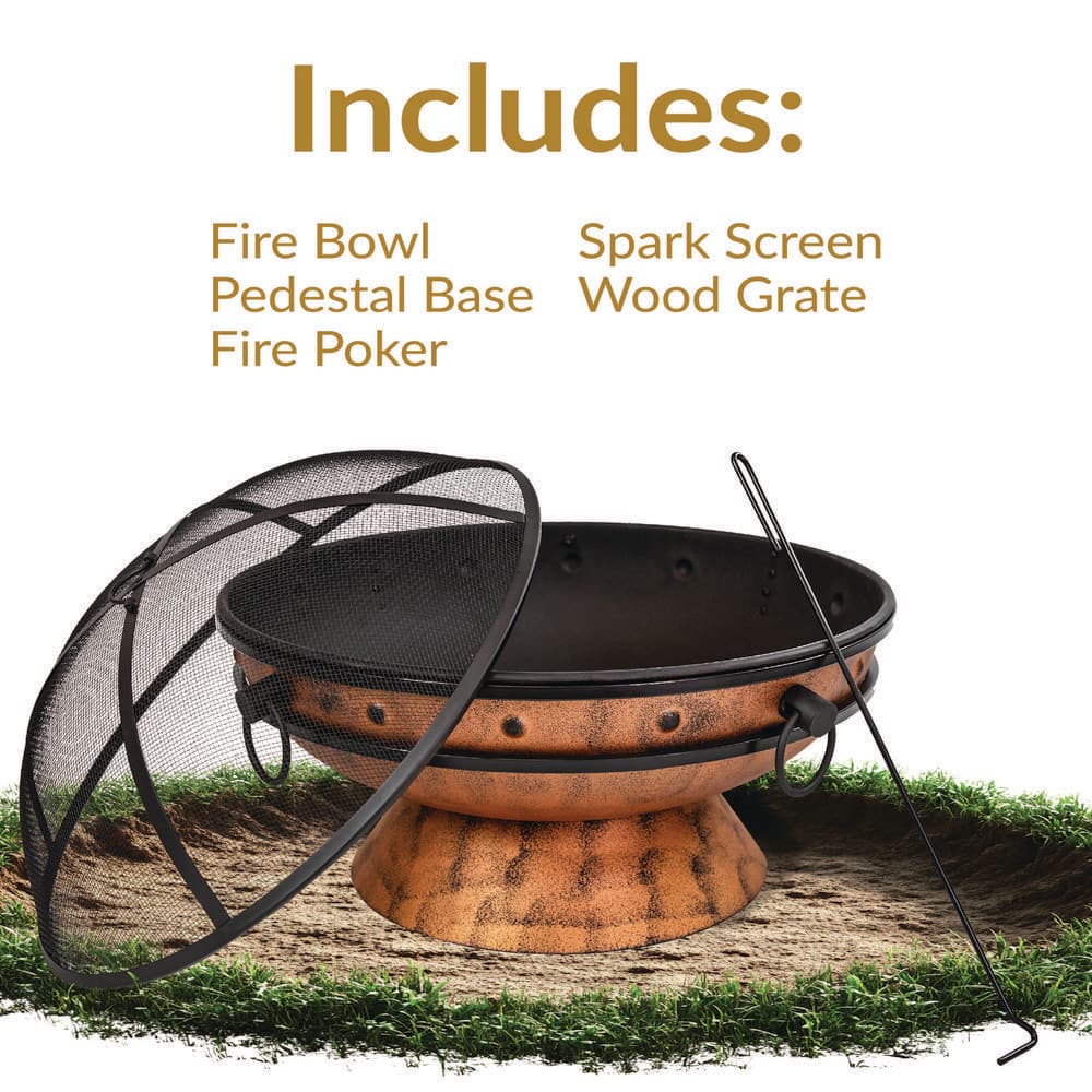 Copper Finish 30-Inch Round Wood-Burning Fire Pit with Handles