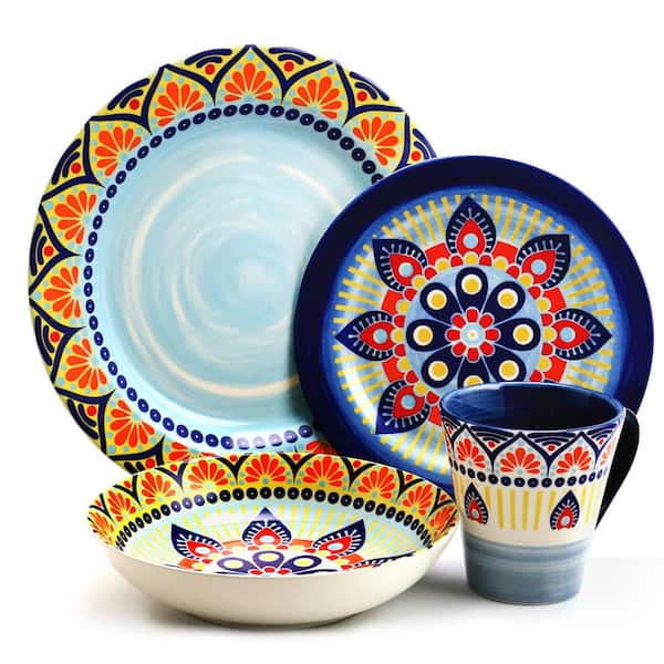 Elama Zen 16-Piece Bohemian Blue Stoneware Dinnerware Set (Service for 4)