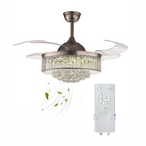 36 in. Silver Modern Integrated LED Indoor Retractable Blade 6-Speed Crystal Ceiling Fan with Remote