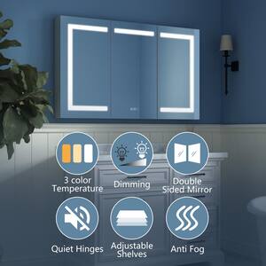 48 in. W x 30 in. H Rectangular Silver Aluminum Recessed/Surface Mount Medicine Cabinet with Mirror and LED