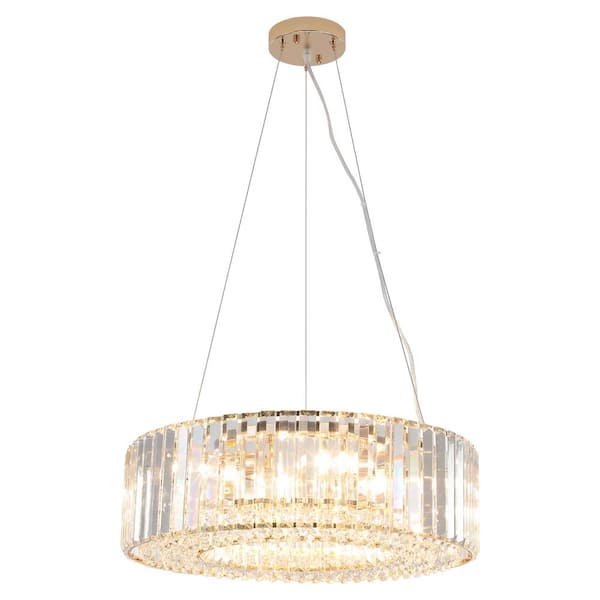 6-Light Gold Dimmable Modern Crystal Chandelier for Kitchen Dining Room Living Room Foyer Adjustable Hight