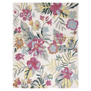 Jardin Ivory/Pink 8 ft. x 10 ft. Floral Solid Color Area Rug
