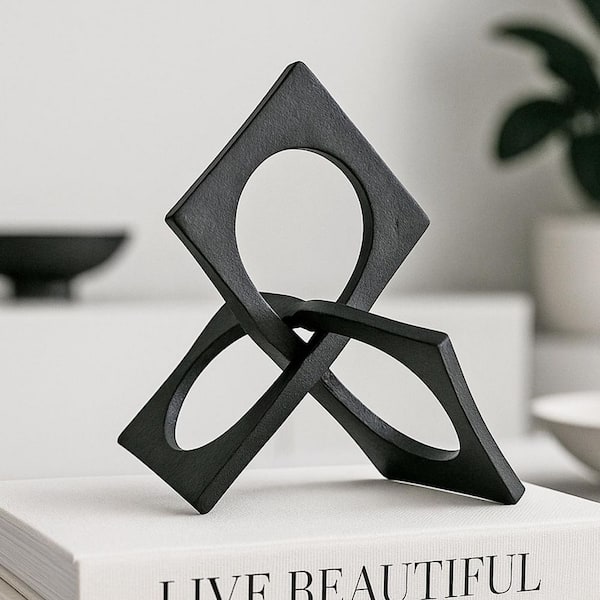 castellousa Linked Square Design Black 7 in. x 8 in. Square Metal Geometric Sculpture Decor