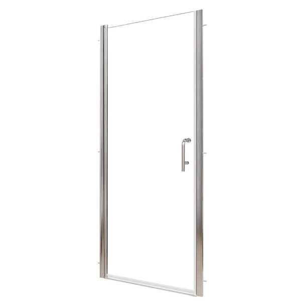 32-34 in. W x 72 in. H Pivot Semi-Frameless Shower Door in Brushed Nickel with 1/4 in. Clear Glass
