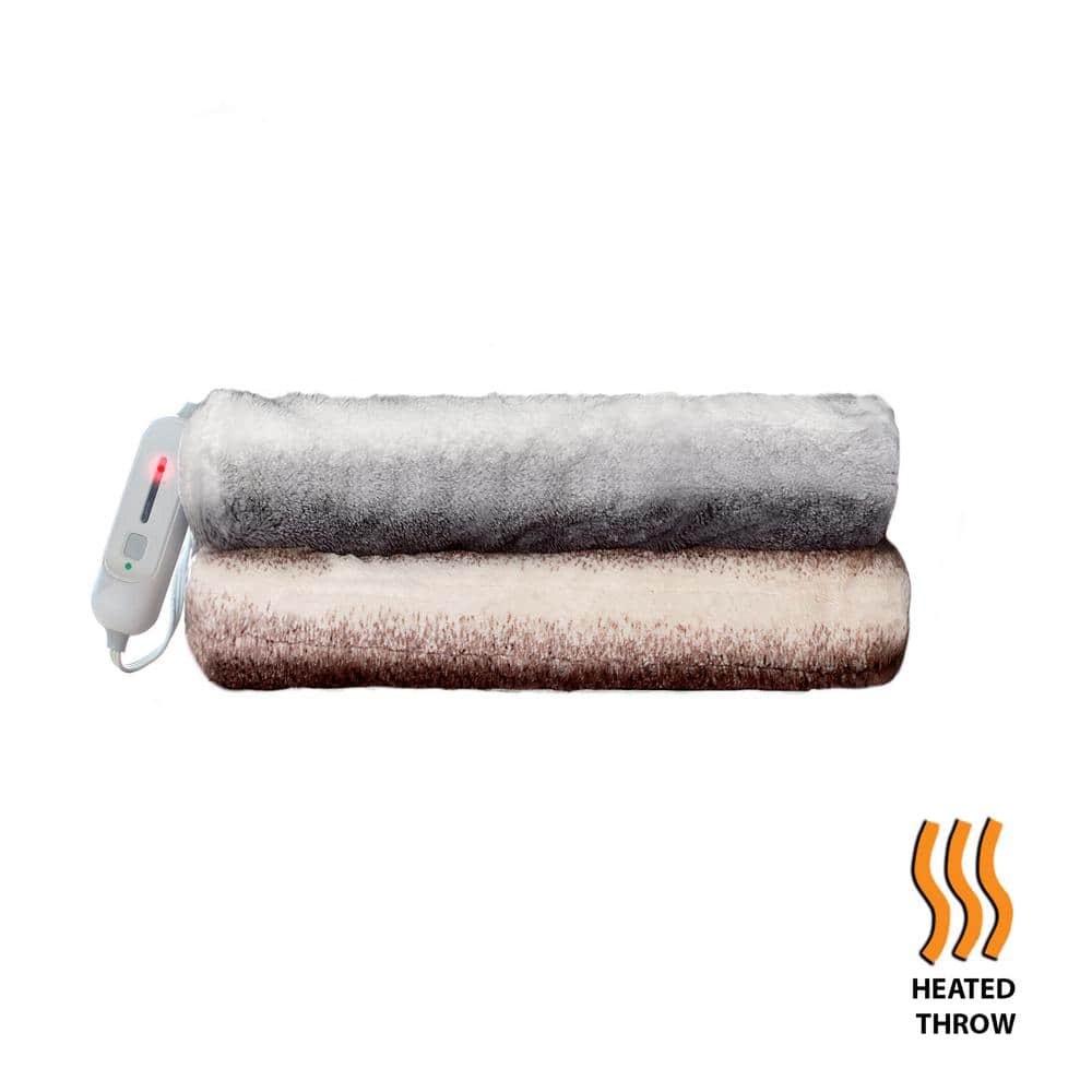 Luxe Brown Faux Fur 50" x 60" Electric Heated Throw Blanket