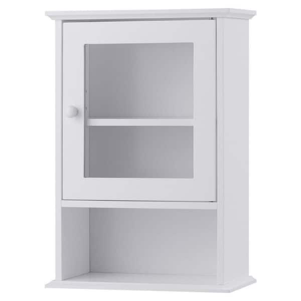 ANGELES HOME 14 in. W x 7 in. D x 20 in. H White Bathroom Wall Cabinet with Adjustable Shelf and Tempered Glass Door