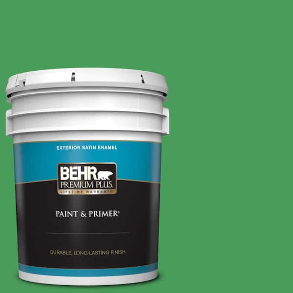 BEHR PREMIUM PLUS 5 gal. #P400-6 Clover Patch Satin Enamel Exterior Paint & Primer