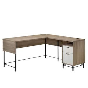 Anda Norr 60 in. Engineered Wood 2-Drawer L-Shaped Sky Oak Computer Desk with File Storage