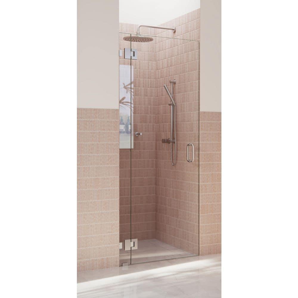Halo 78'' x 34'' Brushed Nickel Frameless Glass Hinge Shower Door