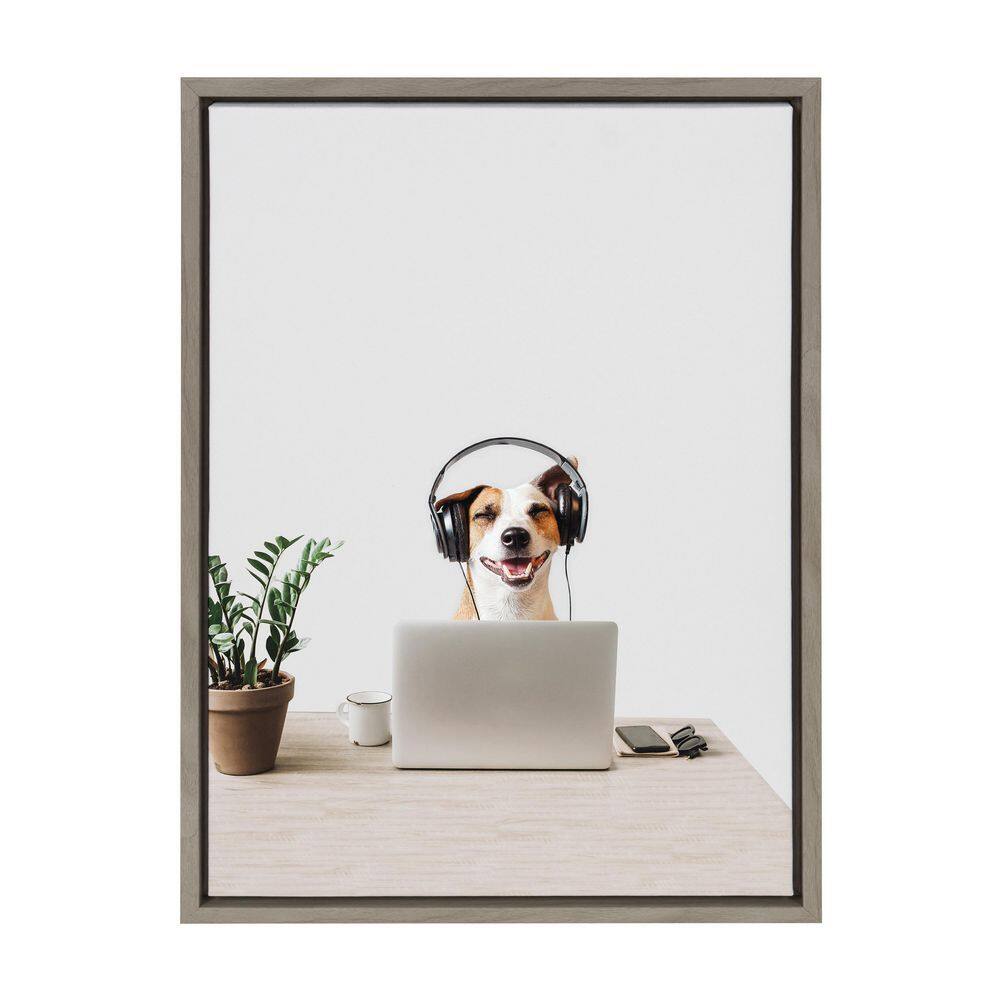 Gray Framed Whimsical Dog Canvas Wall Art