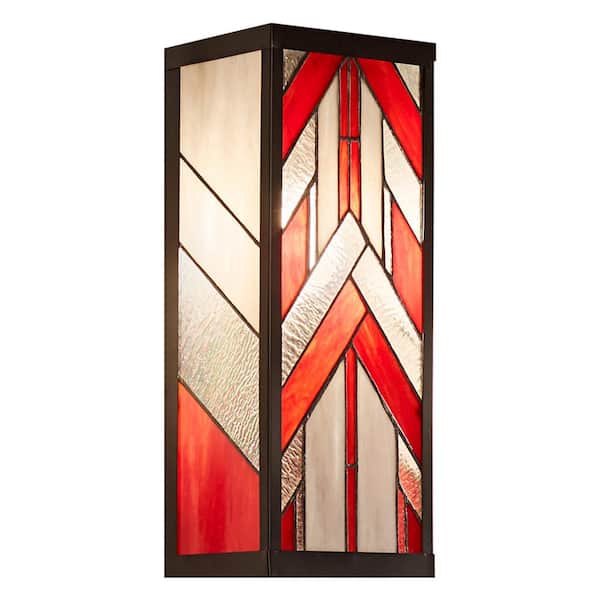 River of Goods Mission 1-Light Red and Black Satin Outdoor Stained Glass Wall Lantern Sconce