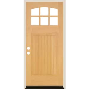 36 in. x 80 in. Craftsman 6 Lite V Groove Arch Top Unfinished Stain Right-Hand/Inswing Douglas Fir Prehung Front Door