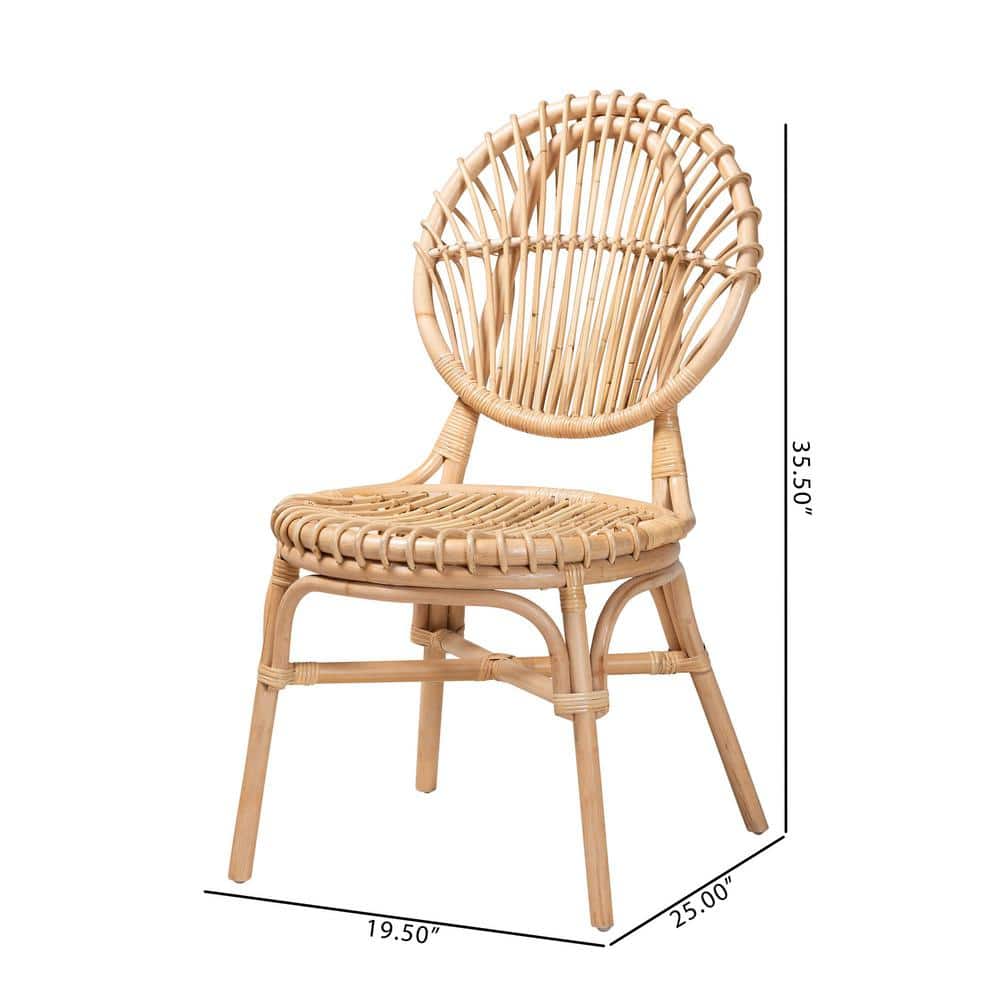 Iris Natural Brown Rattan and Cane Bohemian Side Chair