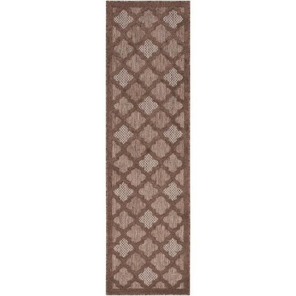 Easy Care Brown 2 ft. x 10 ft. Trellis Contemporary Runner Area Rug