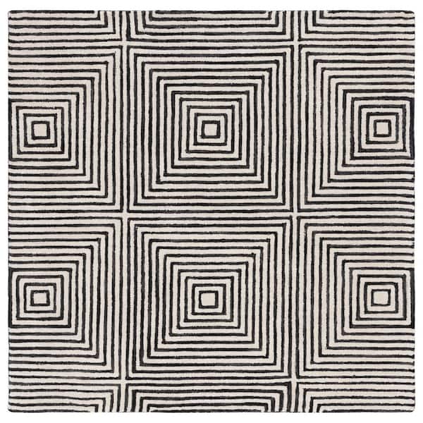 Metro 5 ft. x 5 ft. Black/Beige Geometric Squares Square Area Rug