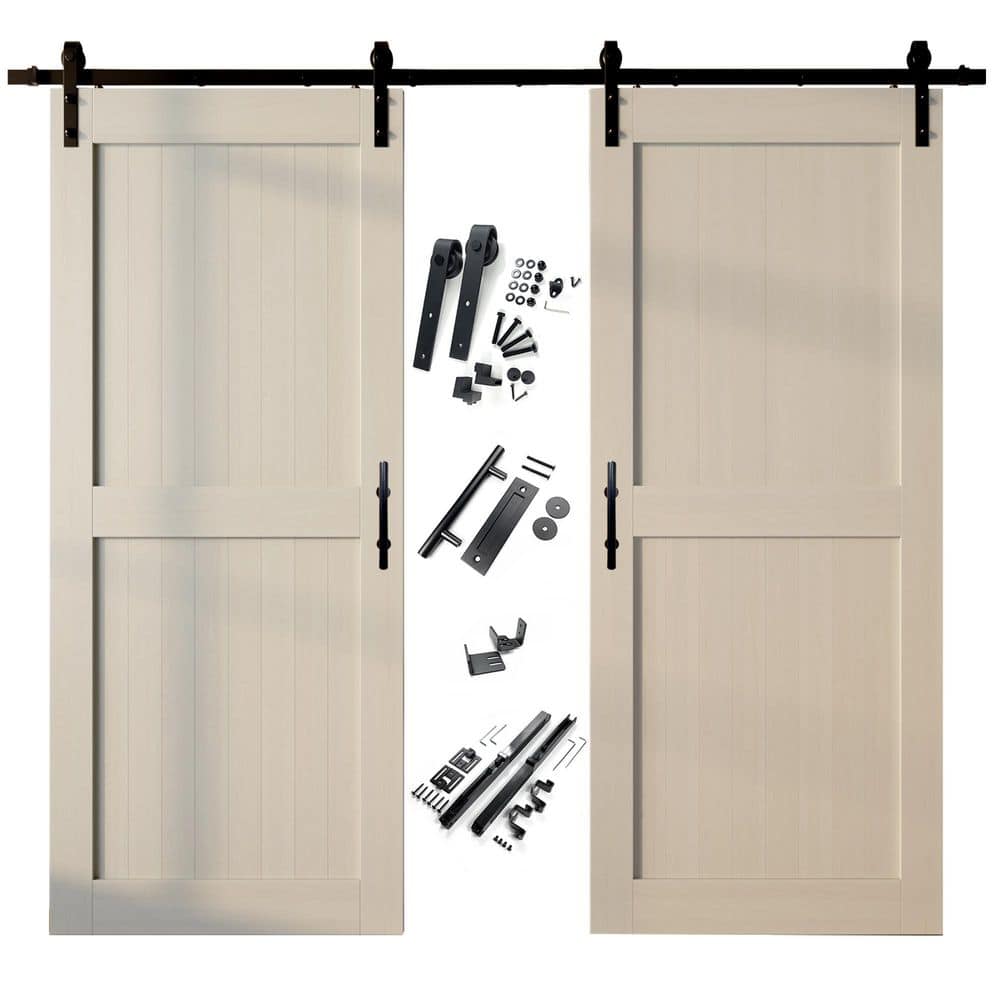54 in. x 84 in. H-Frame Tinsmith Gray Double Pine Wood Interior Sliding Barn Door with Hardware Kit, Non-Bypass price history on PriceWatchPro