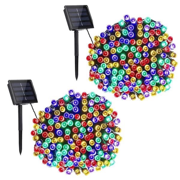 2-Pack Total 144 ft. 400 LED Multicolor Solar String Lights with 8 Mode for Garden, Patio, Fence, Xmas Tree Decor