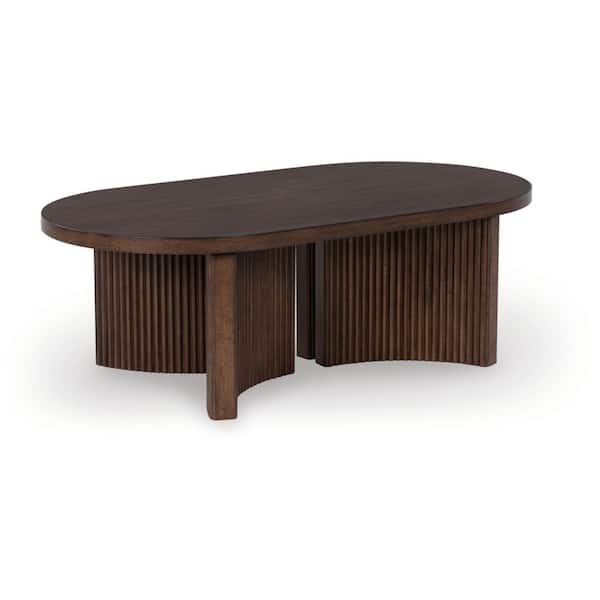 Korestone 52 in. Brown Oval Wood Coffee Table