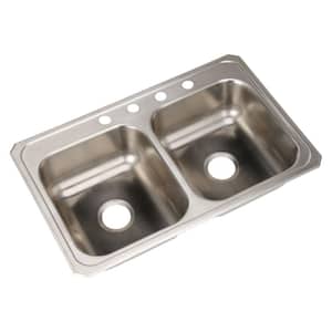 Celebrity Drop-In Stainless Steel 33 in. 4-Hole Double Basin Kitchen Sink
