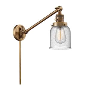 Franklin Restoration Bell 8 in. 1-Light Brushed Brass Wall Sconce with Seedy Glass Shade with On/Off Turn Switch