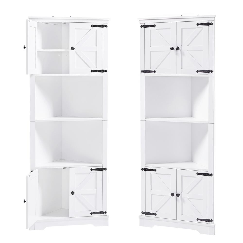 26 in. W x 19 in. D x 67 in. H White Linen Cabinet Bathroom Storage Corner 