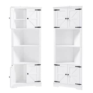 26 in. W x 19 in. D x 67 in. H White Linen Cabinet Bathroom Storage Corner Cabinet with Doors and Adjustable Shelf