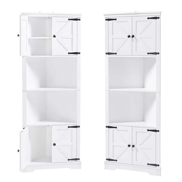 Unbranded 26 in. W x 19 in. D x 67 in. H White Linen Cabinet Bathroom Storage Corner Cabinet with Doors and Adjustable Shelf