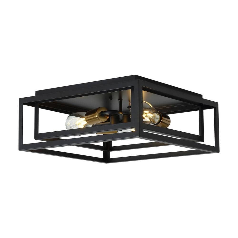 aiwen 15.4 in. 3-Light Black Farmhouse Caged Square Flush Mount Industrial  Vintage Ceiling Lighting DYJ-XD44H - The Home Depot