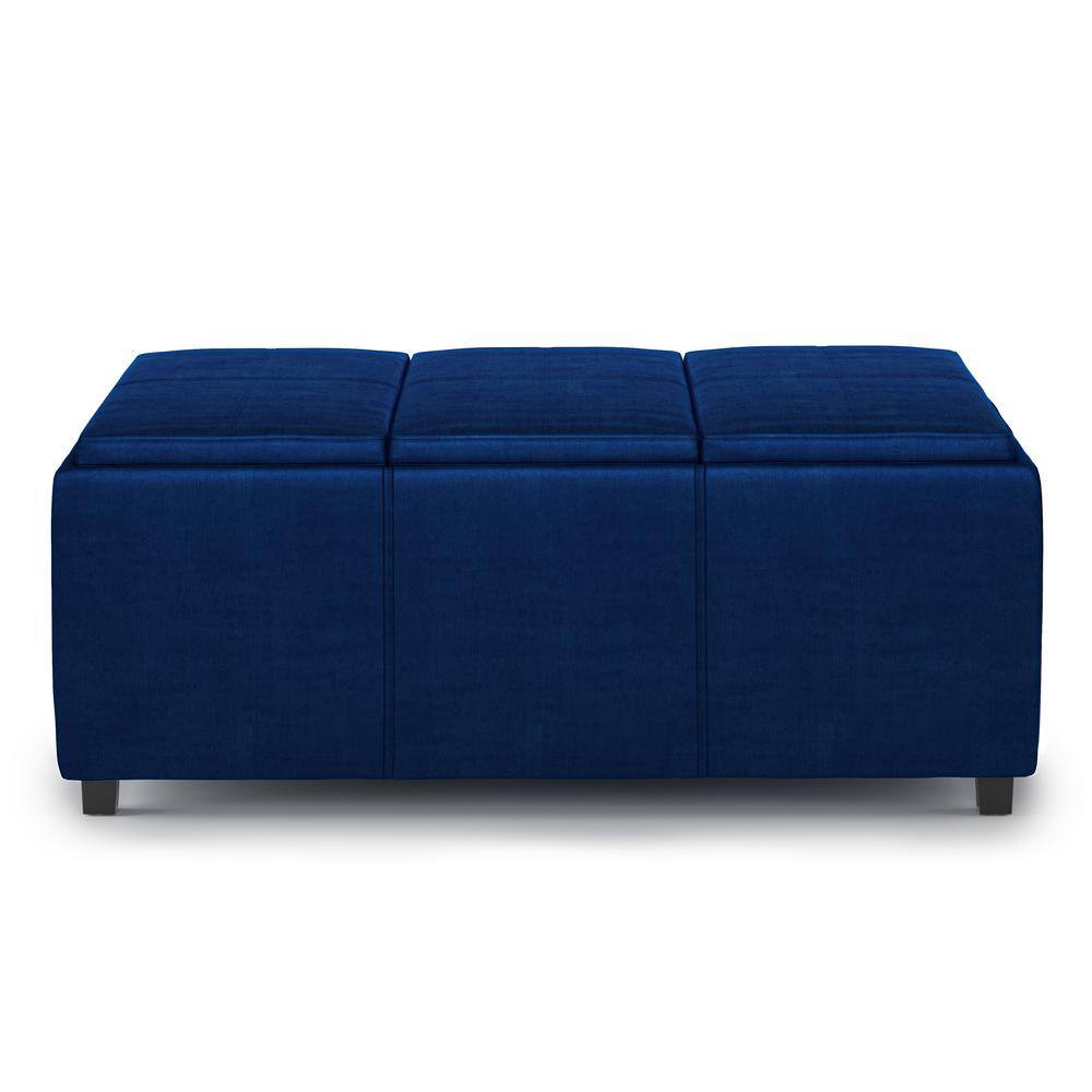 Avalon 42" Blue Velvet Rectangular Storage Ottoman with Tray
