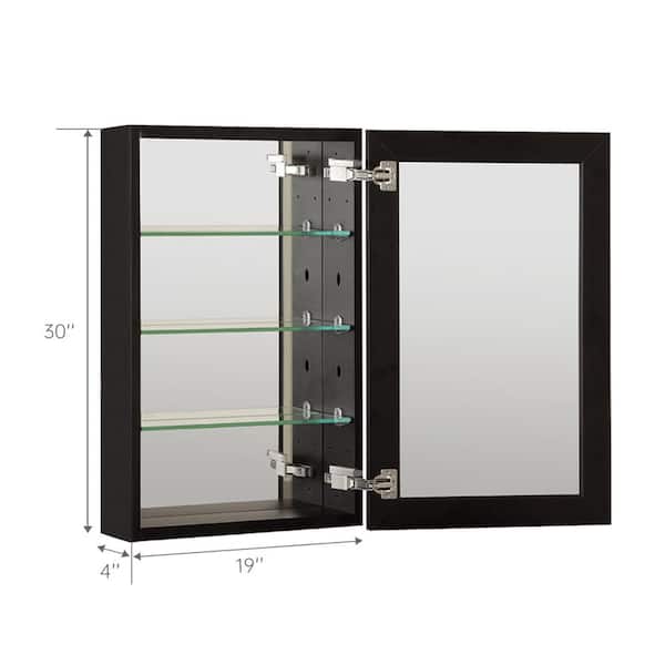 19 in. W x 30 in. H Rectangular Black Aluminum Recessed/Surface Mount Medicine Cabinet with Mirror