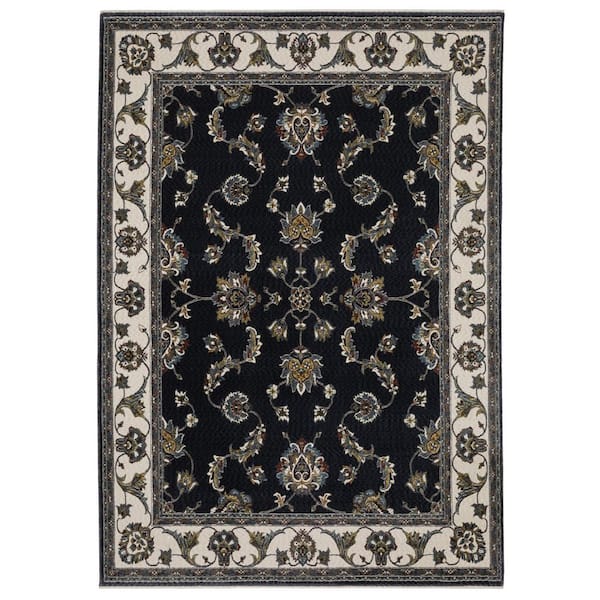 7 X 10 Navy Blue, Ivory Oriental Washable Area Rug Runner Rug