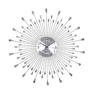 23 in. x 23 in. Silver Metal Starburst Wall Clock with Crystal Embellishment
