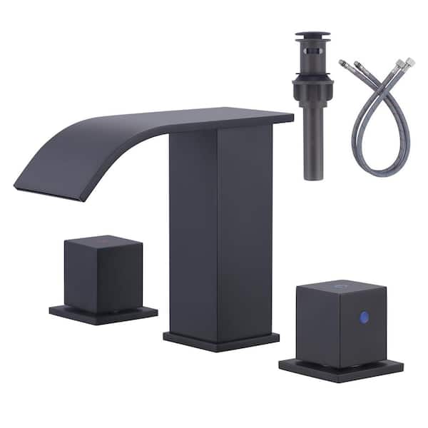 ARCORA Waterfall 8 in. Widespread Double Handle Bathroom Faucet in Matte Black