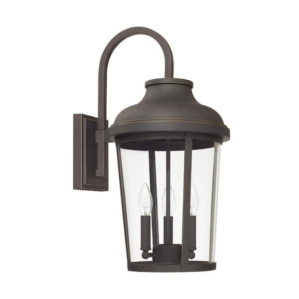 Capital Lighting Fixture Company Dunbar 11 in. W x 22.5 in. H 3-Light Clear Glass Outdoor Wall Lantern in Oiled Bronze