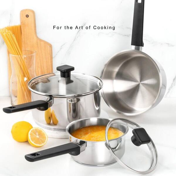3-Piece 1 qt 2 qt 3 qt Stainless Steel Nonstick Saucepan Set with