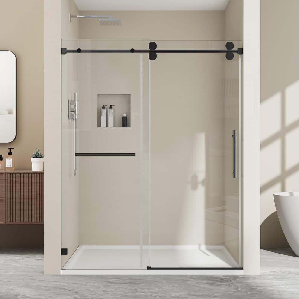 44-48.5 in. W x 76 in. H Single Sliding Frameless Shower Door Matte Black 3/8 in. Clear SGCC Glass with 1-Towel Bar price history on PriceWatchPro