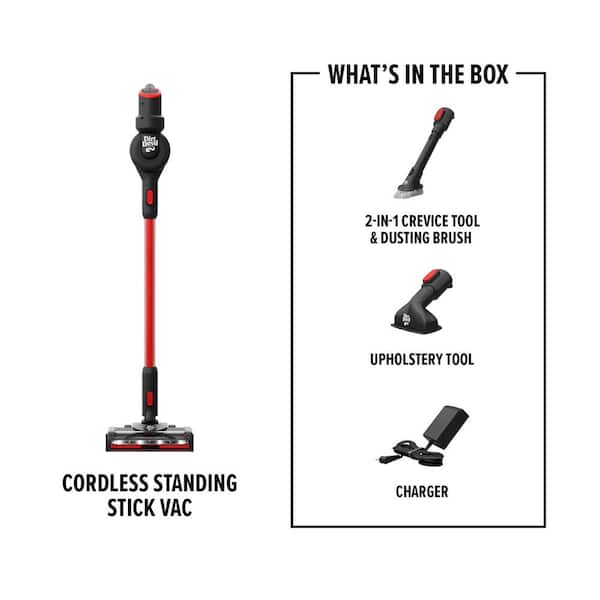 Self-Standing Bagless, Cordless, Washable Filter Stick Vacuum Cleaner for Carpets, Hard Floors and Above Floors, in Red