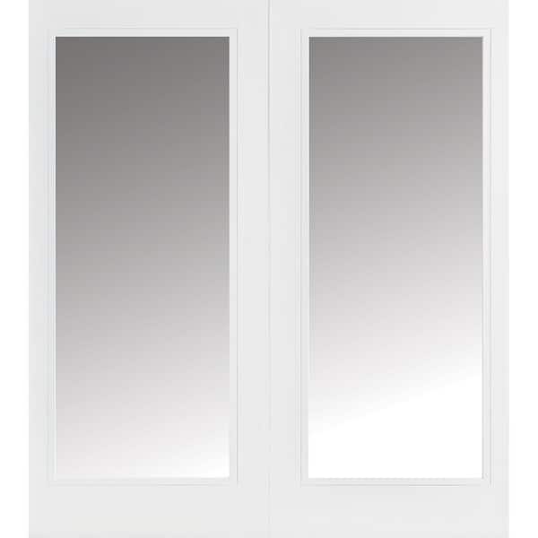 Masonite 72 in. x 80 in. Premium Primed White Steel Prehung Left Hand Inswing Full Lite Clear Glass Patio Door without Brickmold