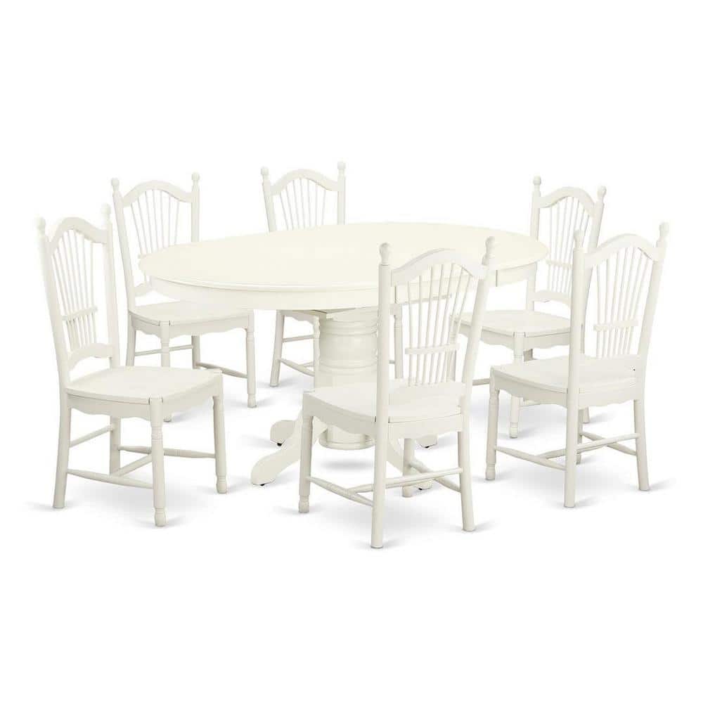 Linen White 7-Piece Wood Dining Set with High Back Chairs