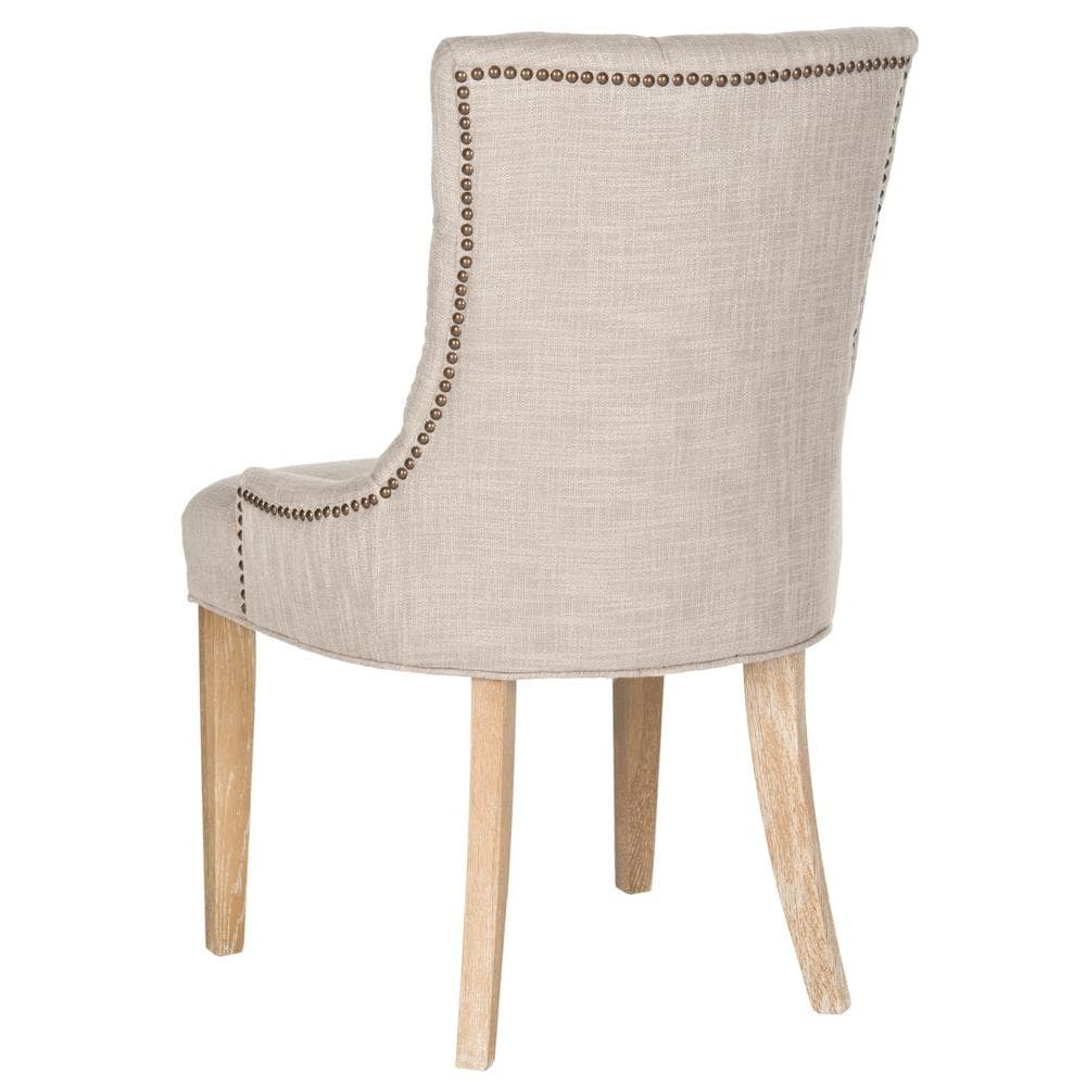 Gray Linen Upholstered Parsons Side Chair with Wood Legs