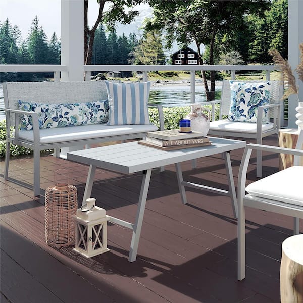 Cosco 4-Piece Metal Patio Conversation Set Folding with Ligh Grey