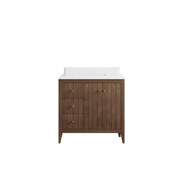 Willow Collections Atlanta Teak 36 in. W x 22 in. D x 36 in. H Single Sink Bath Vanity in Dark Natural with 1.5 in. White qt. Top