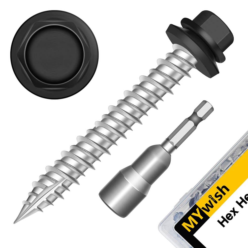 "#10 x 1-1/2 in. Painted Black Hex Head Self Drilling Metal Roofing Screws with EPDM Rubber Washer (300-Piece/Case)" price history on PriceWatchPro