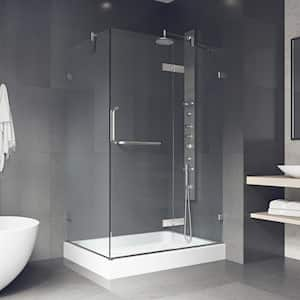 Monteray 32 in. L x 40 in. W x 79 in. H Frameless Pivot Shower Enclosure Kit in Brushed Nickel with 3/8 in. Clear Glass