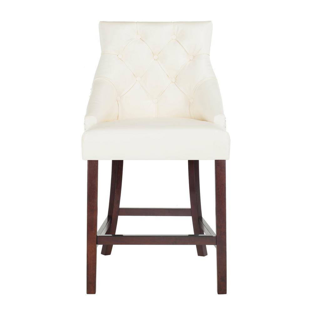 Eleni Transitional White Leather Wingback Counter Stool with Chrome Details