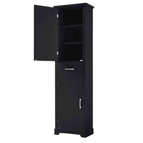 20 in. W x 11.8 in. D x 72.5 in. H Black Linen Cabinet with